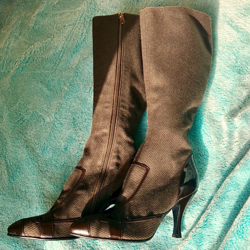 Armani Pin Heel Olive Green Brown Fall Boots RARE